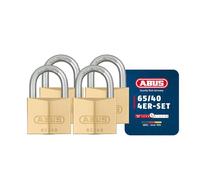 ABUS Padlock Brass Lock 65/40 - Set of 4, keyed Alike - for Basement, Locker and Much More - Brass Body - Hardened Steel Shackle - ABUS Security Level 5