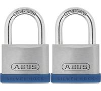 ABUS Silver Rock 5/40 Padlock Made of Solid zinc - Set of 2 - with Silicone Protective Frame - Basement Lock and Much More. - ABUS Security Level 5 - Blue/Silver