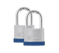 ABUS Silver Rock 5/50 Padlock Made of Solid zinc - Set of 2 - with Silicone Protective Frame - Basement Lock and Much More - ABUS Security Level 7 - Blue/Silver