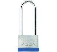 ABUS Padlock Silver Rock 5/40HB63 with high Shackle - Made of Solid zinc - with Silicone Protective Frame - Cellar Lock and Much More - ABUS Security Level 5 - Blue/Silver