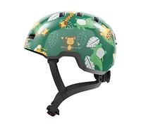 ABUS Skurb Kid Children's Helmet, Robust Bicycle Helmet in Skater Look with Space for a Braid and Various Designs, for Girls and Boys, Green with Jungle Pattern, Size S