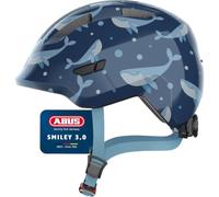 ABUS Children's Bike Helmet Smiley 3.0 – low fit, child-friendly designs, pigtail space – Blue Whale S