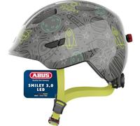 ABUS children's helmet Smiley 3.0 LED - bike helmet with light - deep fit & space for a pigtail - for girls and boys - grey with space pattern, size S, S (45-50 cm)