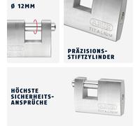 ABUS TITALIUM Padlock 82TI/70 Monoblock Lock Steel Shackle Silver Level 6