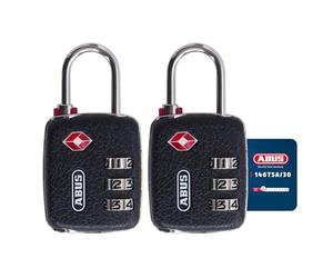 ABUS TSA Lock 146TSA/30 - Combination Padlock for Luggage, Set of 2 | 3-digit customisable code, leather look, TSA-accepted for US air travel - 31 g, 32 × 60 mm, shackle ø 3 mm