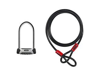ABUS U-Lock Granit XPlus 540 and Eazy KF Bracket, Bike Lock with Strong Parabolic Shackle, ABUS Security Level 15, Black & Abus 37107 Cavo antifurto per Moto in Acciaio, Nero, 140 cm