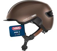 ABUS Urban Helmet HUD-Y - magnetic, rechargeable rear LED light with magnetic attachment - a cool bike helmet for everyday use - for men and women - brown, size S