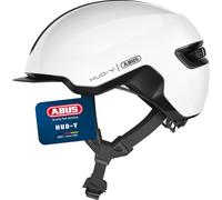 ABUS City Helmet HUD-Y - Magnetic Rechargeable LED Rear Light and Magnetic Closure - Cool Bicycle Helmet for Casual Use - For Men and Women - Shiny White, Size M