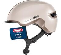 ABUS Urban Helmet HUD-Y - magnetic, rechargeable rear LED light with magnetic attachment - a cool bike helmet for everyday use - for men and women - beige, size M