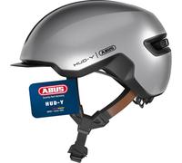 ABUS Urban Helmet HUD-Y - magnetic, rechargeable rear LED light with magnetic attachment - a cool bike helmet for everyday use - for men and women - silver, size M