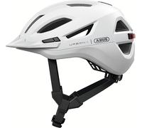 ABUS Urban-I 4.0 ACE city helmet - bicycle helmet with rechargeable rear light, 4 light modes, visor, ponytail opening and magnetic fastener - for teenagers, women and men - size XL, white