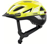 ABUS Urban-I 4.0 ACE city helmet - bicycle helmet with rechargeable rear light, 4 light modes, visor, ponytail opening and magnetic fastener - for teenagers, women and men - size XL, yellow