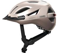ABUS Urban-I 4.0 ACE city helmet - bicycle helmet with rechargeable rear light, 4 light modes, visor, ponytail opening and magnetic fastener - for teenagers, women and men - size S, beige