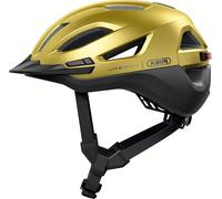 ABUS Urban-I 4.0 ACE city helmet - bicycle helmet with rechargeable rear light, 4 light modes, visor, ponytail opening and magnetic fastener - for teenagers, women and men - size S, yellow