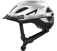 ABUS Urban-I 4.0 ACE city helmet - bicycle helmet with rechargeable rear light, 4 light modes, visor, ponytail opening and magnetic fastener - for teenagers, women and men - size L, silver