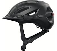 ABUS Urban-I 4.0 ACE city helmet - bicycle helmet with rechargeable rear light, 4 light modes, visor, ponytail opening and magnetic fastener - for teenagers, women and men - size M, black