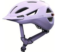 ABUS Urban-I 4.0 ACE city helmet - bicycle helmet with rechargeable rear light, 4 light modes, visor, ponytail opening and magnetic fastener - for teenagers, women and men - size L, purple