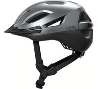 ABUS Urban-I 4.0 ACE city helmet - bicycle helmet with rechargeable rear light, 4 light modes, visor, ponytail opening and magnetic fastener - for teenagers, women and men - size XL, silver