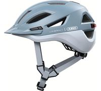 ABUS Urban-I 4.0 ACE city helmet - bicycle helmet with rechargeable rear light, 4 light modes, visor, ponytail opening and magnetic fastener - for teenagers, women and men - size L, blue