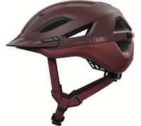 ABUS Urban-I 4.0 ACE city helmet - bicycle helmet with rechargeable rear light, 4 light modes, visor, ponytail opening and magnetic fastener - for teenagers, women and men - size M, red