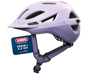 ABUS Urban-I 4.0 ACE city helmet - bicycle helmet with rechargeable rear light, 4 light modes, visor, ponytail opening and magnetic fastener - for teenagers, women and men - size L, purple