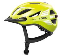 ABUS Urban-I 4.0 city helmet - bicycle helmet with rechargeable rear light, 2 light modes, visor, ponytail opening and magnetic fastener - for teenagers, women and men - size S, yellow