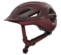 ABUS Urban-I 4.0 city helmet - bicycle helmet with rechargeable rear light, 2 light modes, visor, ponytail opening and magnetic fastener - for teenagers, women and men - size M, red