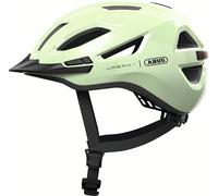ABUS Urban-I 4.0 city helmet - bicycle helmet with rechargeable rear light, 2 light modes, visor, ponytail opening and magnetic fastener - for teenagers, women and men - size M, green