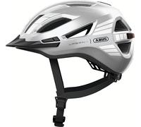 ABUS Urban-I 4.0 city helmet - bicycle helmet with rechargeable rear light, 2 light modes, visor, ponytail opening and magnetic fastener - for teenagers, women and men - size M, silver