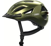 ABUS Urban-I 4.0 city helmet - bicycle helmet with rechargeable rear light, 2 light modes, visor, ponytail opening and magnetic fastener - for teenagers, women and men - size S, green