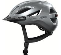 ABUS Urban-I 4.0 city helmet - bicycle helmet with rechargeable rear light, 2 light modes, visor, ponytail opening and magnetic closure - for teenagers, women and men - size XL, silver