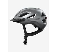 ABUS Urban-I 4.0 city helmet - bicycle helmet with rechargeable rear light, 2 light modes, visor, ponytail opening and magnetic fastener - for teenagers, women and men - size L, silver