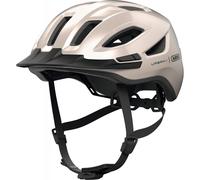 ABUS Urban-I 4.0 city helmet - bicycle helmet with rechargeable rear light, 2 light modes, visor, ponytail opening and magnetic fastener - for teenagers, women and men - size L, beige