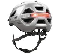 ABUS Urban-I 4.0 city helmet - bicycle helmet with rechargeable rear light, 2 light modes, visor, ponytail opening and magnetic fastener - for teenagers, women and men - size L, silver