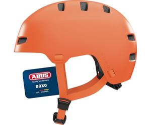 ABUS XOXO bicycle helmet - city helmet in skater look - helmet for skateboards, bicycles, scooters - with optimised chin pad - for teenagers and adults - size S, mono orange