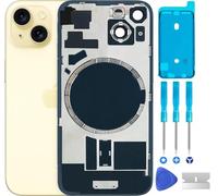 ABUSVEX Back Glass Replacement for iPhone 15 Rear Back Cover Glass with Logo Waterproof and Camera Lens+Professional Repair Tool Kit (Yellow)