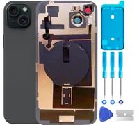 ABUSVEX Original 15 Plus Back Glass Replacement & with Plate & Flex Cable and All Parts, Pre-Installed Camera Frame for iPhone 15 Plus + Repair Tools (Black)
