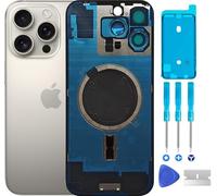 ABUSVEX Original 16 Pro Max Back Glass Cover Battery Door Replacement & Waterproof Tape, Pre-Installed Camera Frame for iPhone 16 Pro Max All Carriers Repair Tool (Natural Titanium)