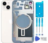 ABUSVEX Original Back Glass Cover Battery Door Replacement & Waterproof Tape, Pre-Installed Camera Frame for iPhone 14 All Carriers Repair 14 Tool (Starlight)