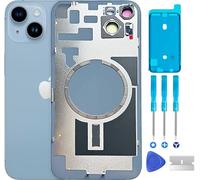 ABUSVEX Original Back Glass Cover Battery Door Replacement & Waterproof Tape, Pre-Installed Camera Frame for iPhone 14 Plus All Carriers Repair 14 Plus Tool (Blue)