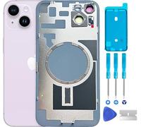ABUSVEX Original Back Glass Cover Battery Door Replacement & Waterproof Tape, Pre-Installed Camera Frame for iPhone 14 All Carriers Repair 14 Tool (Purple)