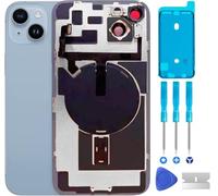 ABUSVEX Original Compatible with iPhone 14 Back Glass Replacement & with Plate & Flex Cable and All Parts, Pre-Installed Camera Frame for iPhone14 + Repair Tools(Blue)