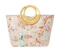 Abvokury Rattan Wood Handle Sequin Embroidered Floral Beach Bag Tote for Vacation and Wedding Party, Mosaic, 14x18x4 inches