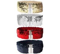 Abvsdu 4PCS Sequin Belts for Women, Sequin Belt for 70s 80s Costume Party, Metal Buckle Sequins Belt for Women Girls Disco Party(Gold Silver Black)