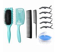 ABWXN Curly Hair Brush Set with Curls Define Brush, Detangling Brush Without Pulling, Wide Tooth Comb, Tail Comb, Scalp Massage Brush and Hair Clips, for Men and Women Hair Styling