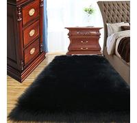ABWXN Faux Sheepskin Fur Rug 60x120cm Fluffy Shaggy Rugs, Soft Furry Area Rugs for Bedroom Bedside Living Room -Black