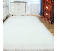 ABWXN Faux Sheepskin Fur Rug 90x150 cm Fluffy Shaggy Rugs, Soft Furry Area Rugs for Bedroom Bedside Living Room -White