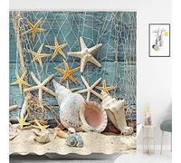 ABxinyoule Beach Shower Curtain Seashell Beach Theme Starfish Shell Waterproof Fabric Bathroom