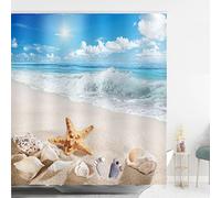 ABxinyoule Seashell Beach Shower Curtain Starfish Morning Blue Sky Bathroom Decor 72 x 72 inch with Hooks