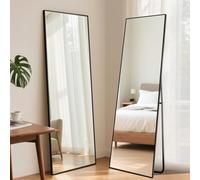 ABXMAS Floor Mirror 140x40cm with Black Secure Aluminium Frame, Shatter Resistant Full Length Tempered Glass Mirrors, Wall Mounted Mirror also Free Standing Compact Size for Space Saving